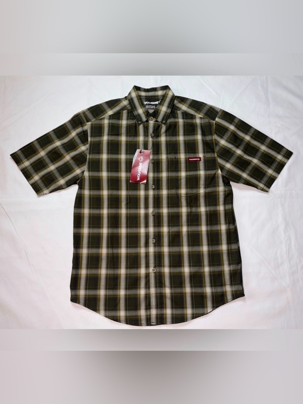 Wolverine Dark Olive Plaid Short Sleeve Button-Up Shirt M NWT